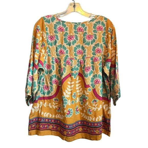 Natural Life NEW Maribel Floral Boho Tunic Top Yellow Pink Tassel Detail Size L - Picture 3 of 5